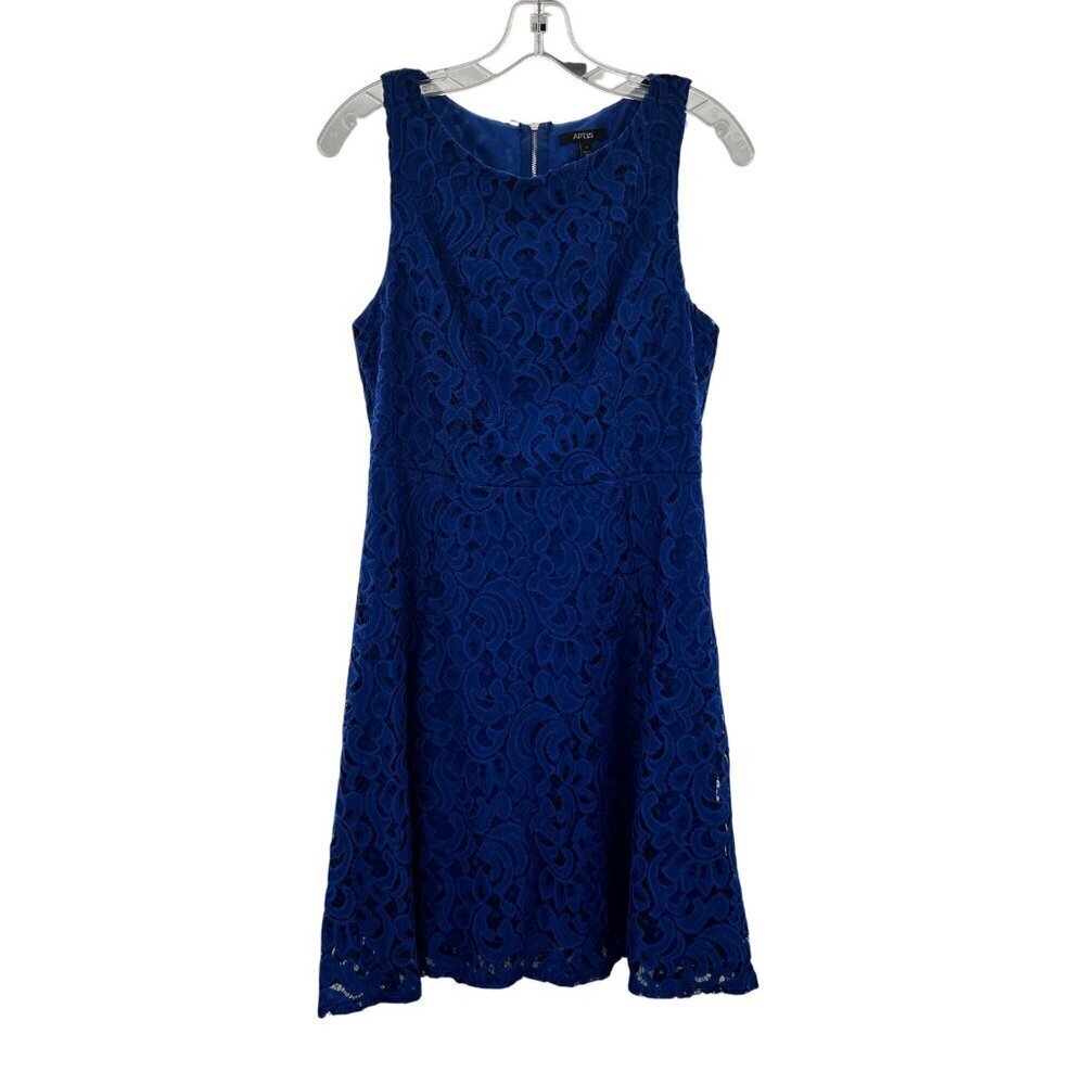Apt. 9 Women's Sleeveless Lace Overlay A-Line Dress Blue Size 8 Zip